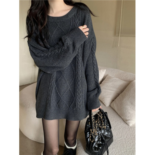 新年節本命年紅色麻花毛衣女冬季新款過年慵懶圓領寬松中長款上衣