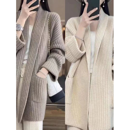 2025秋冬時尚百搭簡約休閒毛衣針織衫外套女時尚開衫中長款上衣