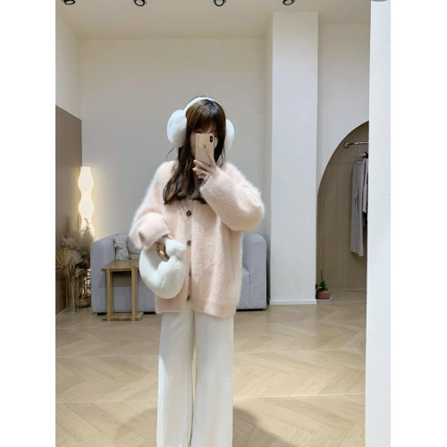 超顯白！冬季氛圍感奶huhu毛衣外套中長款韓版v領慵懶風寬松加厚