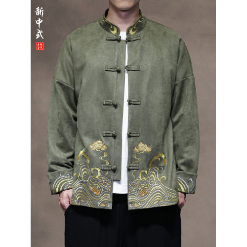 風秋冬刺綉休閒休閒唐裝外套男士寬松大碼圓領中山裝夾克茶服 風秋冬刺綉休閒休閒唐裝外套男士寬松大碼圓領中山裝夾克茶服