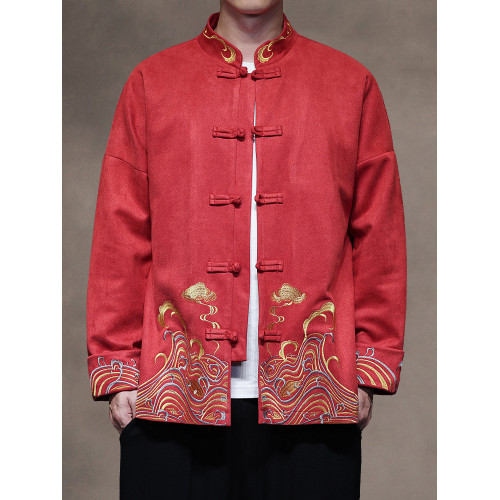 風秋冬刺綉休閒休閒唐裝外套男士寬松大碼圓領中山裝夾克茶服 風秋冬刺綉休閒休閒唐裝外套男士寬松大碼圓領中山裝夾克茶服