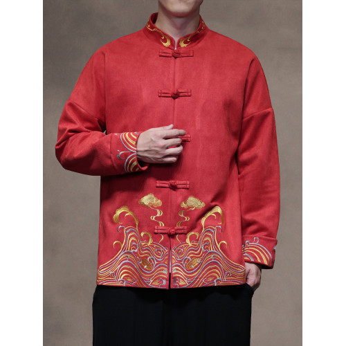 風秋冬刺綉休閒休閒唐裝外套男士寬松大碼圓領中山裝夾克茶服 風秋冬刺綉休閒休閒唐裝外套男士寬松大碼圓領中山裝夾克茶服