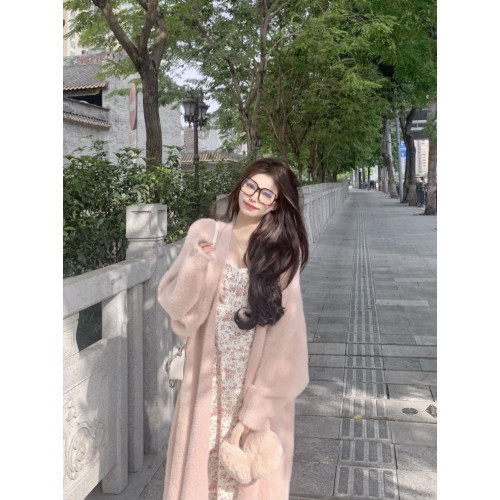 溫柔慵懶風中長款寬松毛衣外套女2025年秋冬新款過膝軟糯針織開衫