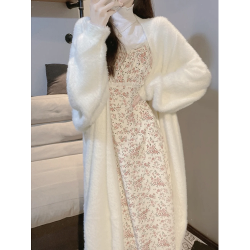 溫柔慵懶風中長款寬松毛衣外套女2025年秋冬新款過膝軟糯針織開衫