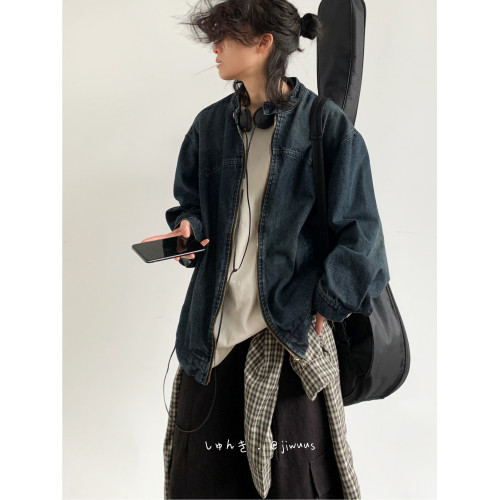 jiwuus 春日系復古水洗牛仔外套男女做舊男友風寬鬆百搭休閒夾克