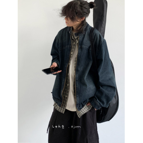 jiwuus 春日系復古水洗牛仔外套男女做舊男友風寬鬆百搭休閒夾克