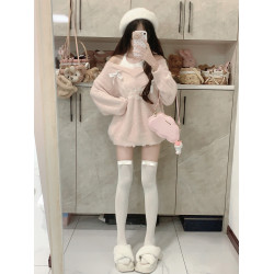 甜辣拼色假兩件v領掛脖毛衣女慵懶風軟糯寬松百搭長袖水貂絨上衣