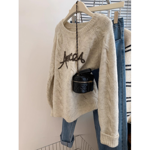 秋冬燕麥色浣熊絨打底毛衣女秋冬加厚內搭打底衫慵懶風外穿小個子