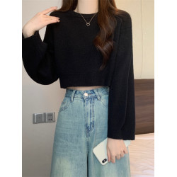 短款套頭毛衣女春秋2025新款小個子寬松顯瘦外穿內搭圓領針織上衣