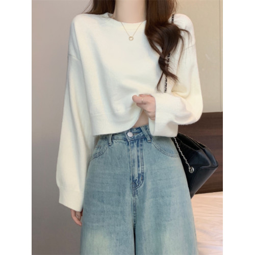 短款套頭毛衣女春秋2025新款小個子寬松顯瘦外穿內搭圓領針織上衣