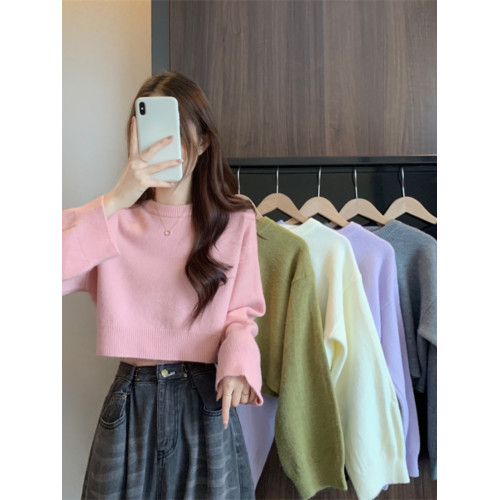 短款套頭毛衣女春秋2025新款小個子寬松顯瘦外穿內搭圓領針織上衣