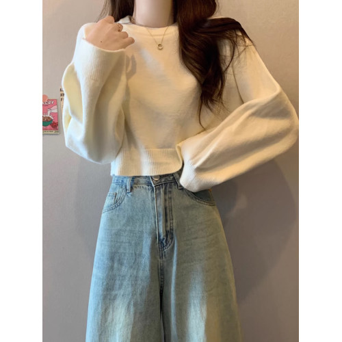 短款套頭毛衣女春秋2025新款小個子寬松顯瘦外穿內搭圓領針織上衣