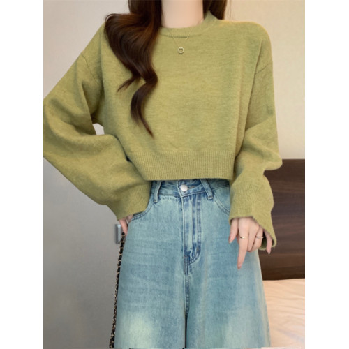 短款套頭毛衣女春秋2025新款小個子寬松顯瘦外穿內搭圓領針織上衣