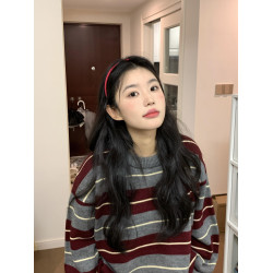 oversize！復古撞色紅色條紋毛衣女冬季新款韓版寬松打底針織衫潮