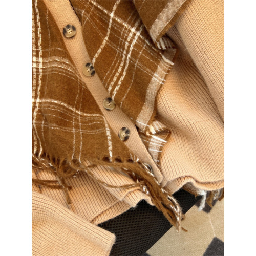 法式流蘇披肩假兩件針織開衫女秋冬2024新款翻領設計感加厚毛衣潮