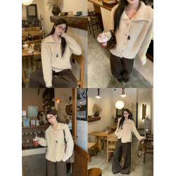 烏77慵懶感紫色繙領寬鬆毛衣外套女通勤百搭休閒減齡軟糯針織開衫