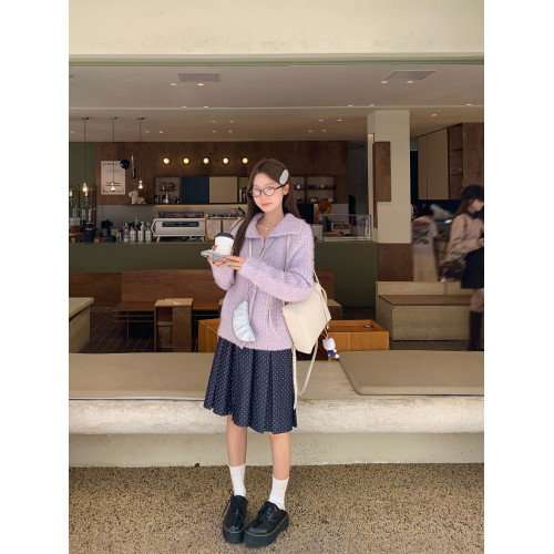 烏77慵懶感紫色繙領寬鬆毛衣外套女通勤百搭休閒減齡軟糯針織開衫 烏77慵懶感紫色繙領寬鬆毛衣外套女通勤百搭休閒減齡軟糯針織開衫