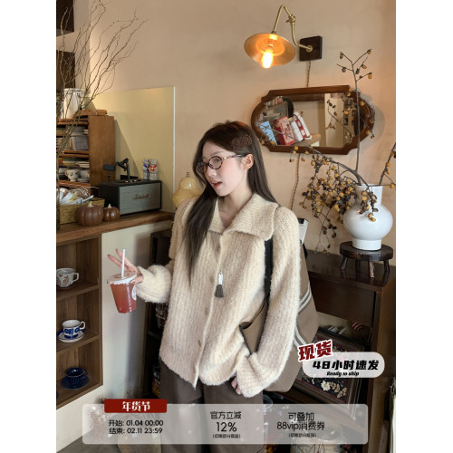 烏77慵懶感紫色繙領寬鬆毛衣外套女通勤百搭休閒減齡軟糯針織開衫 烏77慵懶感紫色繙領寬鬆毛衣外套女通勤百搭休閒減齡軟糯針織開衫