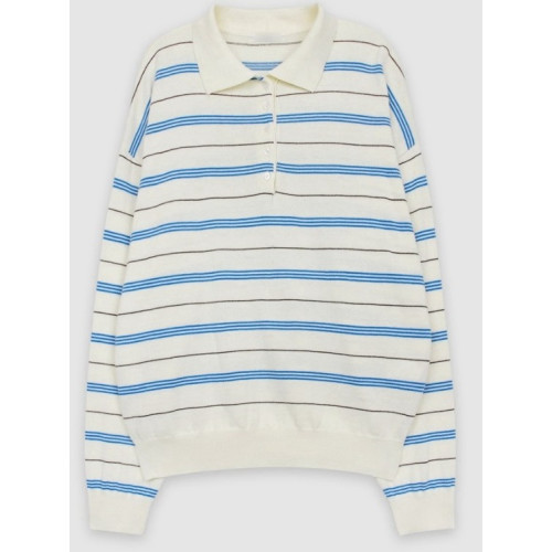 韓版polo領撞色條紋針織衫女春季新款美式復古軟糯寬松百搭上衣