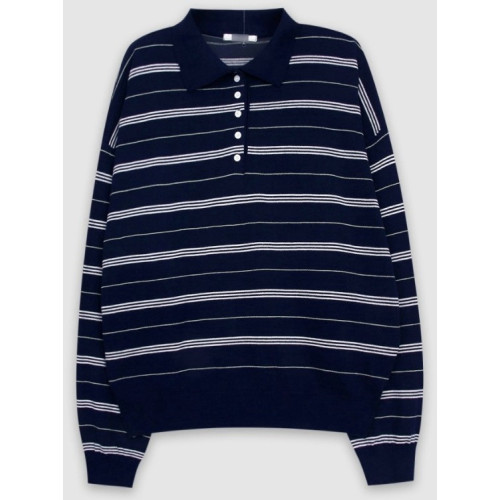 韓版polo領撞色條紋針織衫女春季新款美式復古軟糯寬松百搭上衣