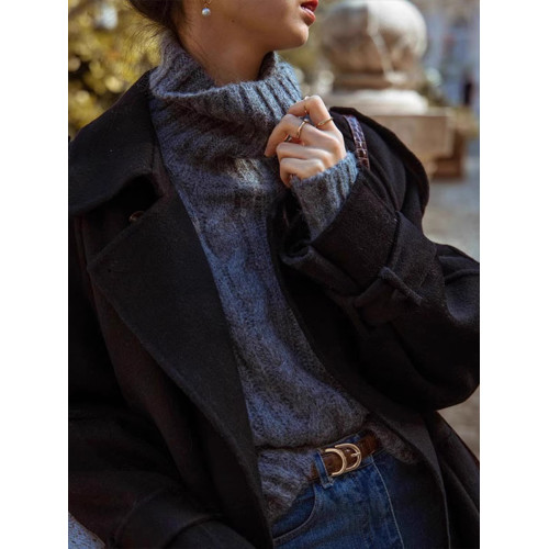 復古灰色高領短款毛衣女秋冬加厚小個子寬松慵懶風針織衫內搭上衣