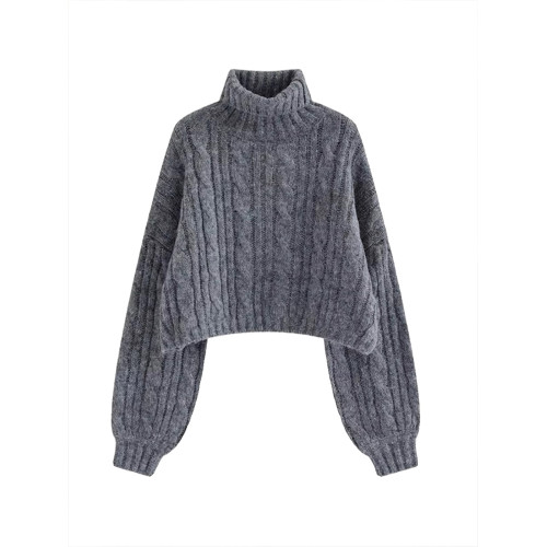 復古灰色高領短款毛衣女秋冬加厚小個子寬松慵懶風針織衫內搭上衣