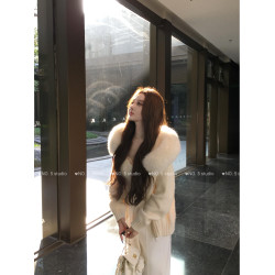 美式大毛領連帽軟糯毛衣外套女秋冬高級感寬松顯瘦外搭開衫上衣潮