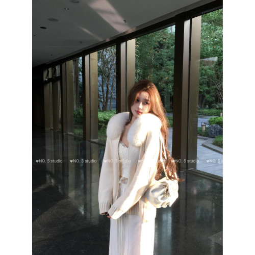 美式大毛領連帽軟糯毛衣外套女秋冬高級感寬松顯瘦外搭開衫上衣潮