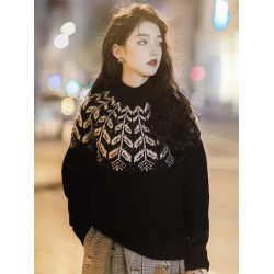 法式復古費爾島毛衣女秋冬森系設計感小衆慵懶風半高領打底衫上衣