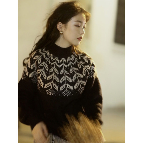 法式復古費爾島毛衣女秋冬森系設計感小衆慵懶風半高領打底衫上衣