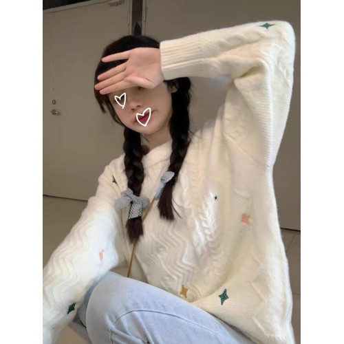 日系復古可愛軟糯麻花毛衣女秋冬慵懶風寬松套頭外穿加厚針織上衣