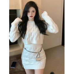 冬裙套裝兩件套氣質顯瘦赫本風法式復古針織毛衣打底配大衣連衣裙