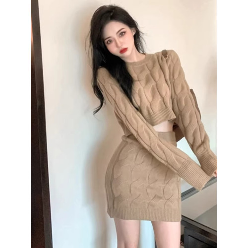 冬裙套裝兩件套氣質顯瘦赫本風法式復古針織毛衣打底配大衣連衣裙