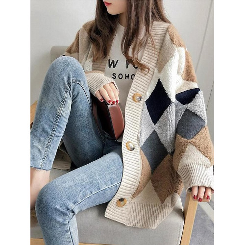 秋冬女裝批新款髮洋氣學生寬松開衫BF慵懶風外穿中長款毛衣外套潮