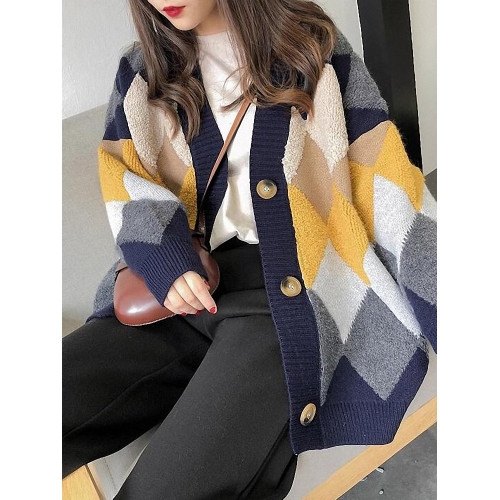 秋冬女裝批新款髮洋氣學生寬松開衫BF慵懶風外穿中長款毛衣外套潮