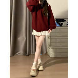 早秋新年穿搭紅色毛衣女秋冬2025新款慵懶高級感露肩針織內搭上衣