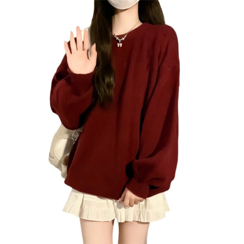 早秋新年穿搭紅色毛衣女秋冬2025新款慵懶高級感露肩針織內搭上衣