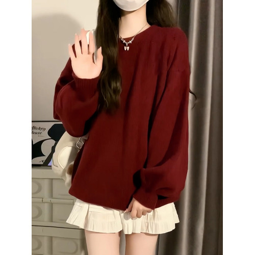 早秋新年穿搭紅色毛衣女秋冬2025新款慵懶高級感露肩針織內搭上衣