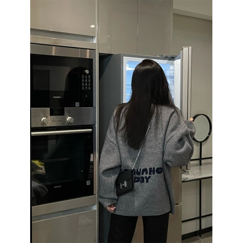 韓系慵懶風毛衣女秋冬新款日系復古學院風小熊提花寬松針織衫上衣