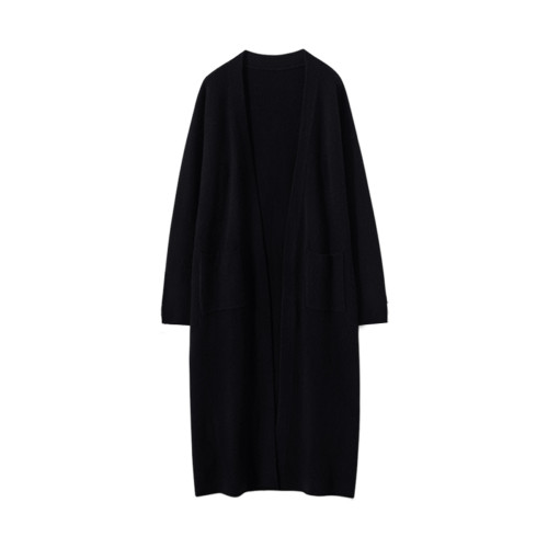 慵懶風復古中長款黑色毛衣外套女秋冬2025新款設計感軟糯針織開衫