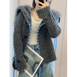 海軍領毛毛編織絲帶針織開衫女2025秋冬新款時尚洋氣短款毛衣外套