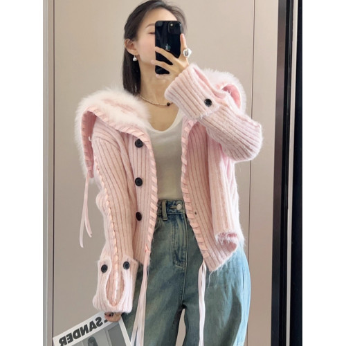 海軍領毛毛編織絲帶針織開衫女2025秋冬新款時尚洋氣短款毛衣外套 海軍領毛毛編織絲帶針織開衫女2025秋冬新款時尚洋氣短款毛衣外套