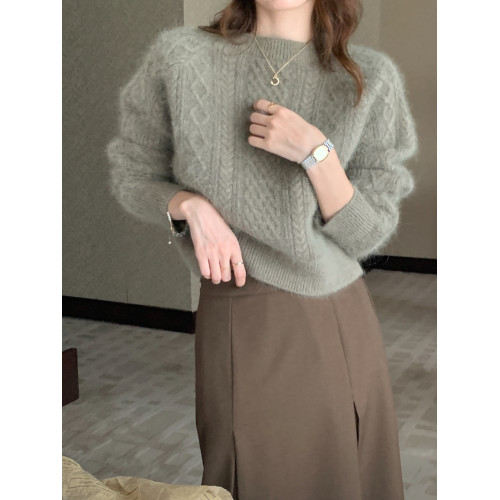 馬海毛麻花毛衣女秋冬新款復古慵懶風加厚仿浣熊絨短款上衣針織衫 馬海毛麻花毛衣女秋冬新款復古慵懶風加厚仿浣熊絨短款上衣針織衫