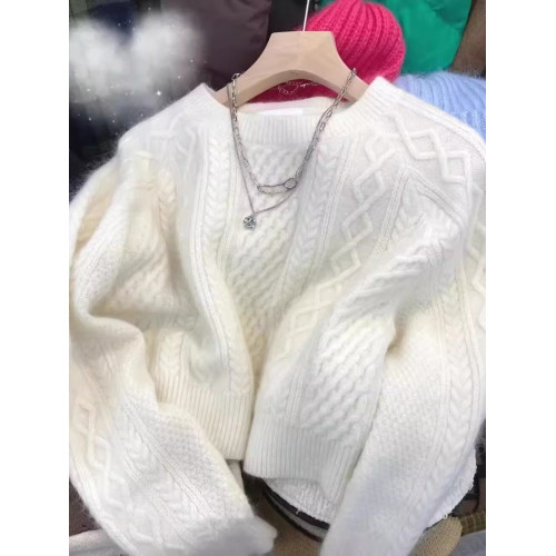 馬海毛麻花毛衣女秋冬新款復古慵懶風加厚仿浣熊絨短款上衣針織衫 馬海毛麻花毛衣女秋冬新款復古慵懶風加厚仿浣熊絨短款上衣針織衫