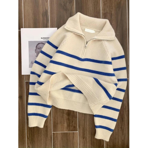 白色條紋浣熊絨半拉鍊polo翻領毛衣女秋冬針織內搭打底衫上衣冬季 白色條紋浣熊絨半拉鍊polo翻領毛衣女秋冬針織內搭打底衫上衣冬季