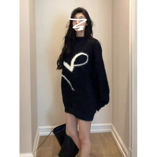 黑色仿馬海毛毛衣女秋冬內搭2025新款慵懶高級感寬松加厚針織上衣 黑色仿馬海毛毛衣女秋冬內搭2025新款慵懶高級感寬松加厚針織上衣