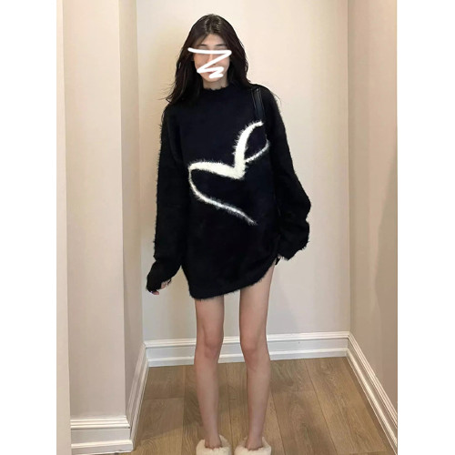 黑色仿馬海毛毛衣女秋冬內搭2025新款慵懶高級感寬松加厚針織上衣 黑色仿馬海毛毛衣女秋冬內搭2025新款慵懶高級感寬松加厚針織上衣