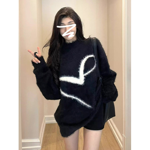 黑色仿馬海毛毛衣女秋冬內搭2025新款慵懶高級感寬松加厚針織上衣 黑色仿馬海毛毛衣女秋冬內搭2025新款慵懶高級感寬松加厚針織上衣