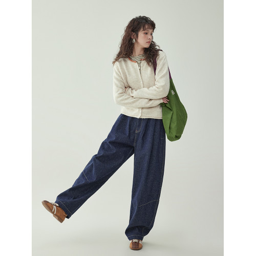 「北島AMUU原創」拼色圓領羊毛針織毛衣女秋冬季外套卷邊開衫上衣 「北島AMUU原創」拼色圓領羊毛針織毛衣女秋冬季外套卷邊開衫上衣