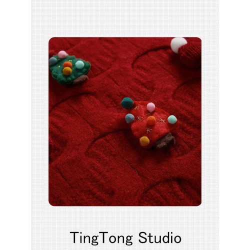 新年紅色毛衣女秋冬短款加厚2023新款聖誕節上衣立體裝飾針織衫